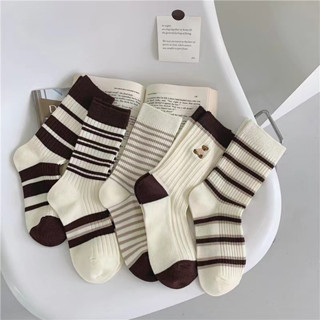 GO!KK1115 Kaos Kaki Panjang Motif Garis Coklat Brown Kaus Kaki Olahraga Atas Mata Kaki Unisex Kekinian