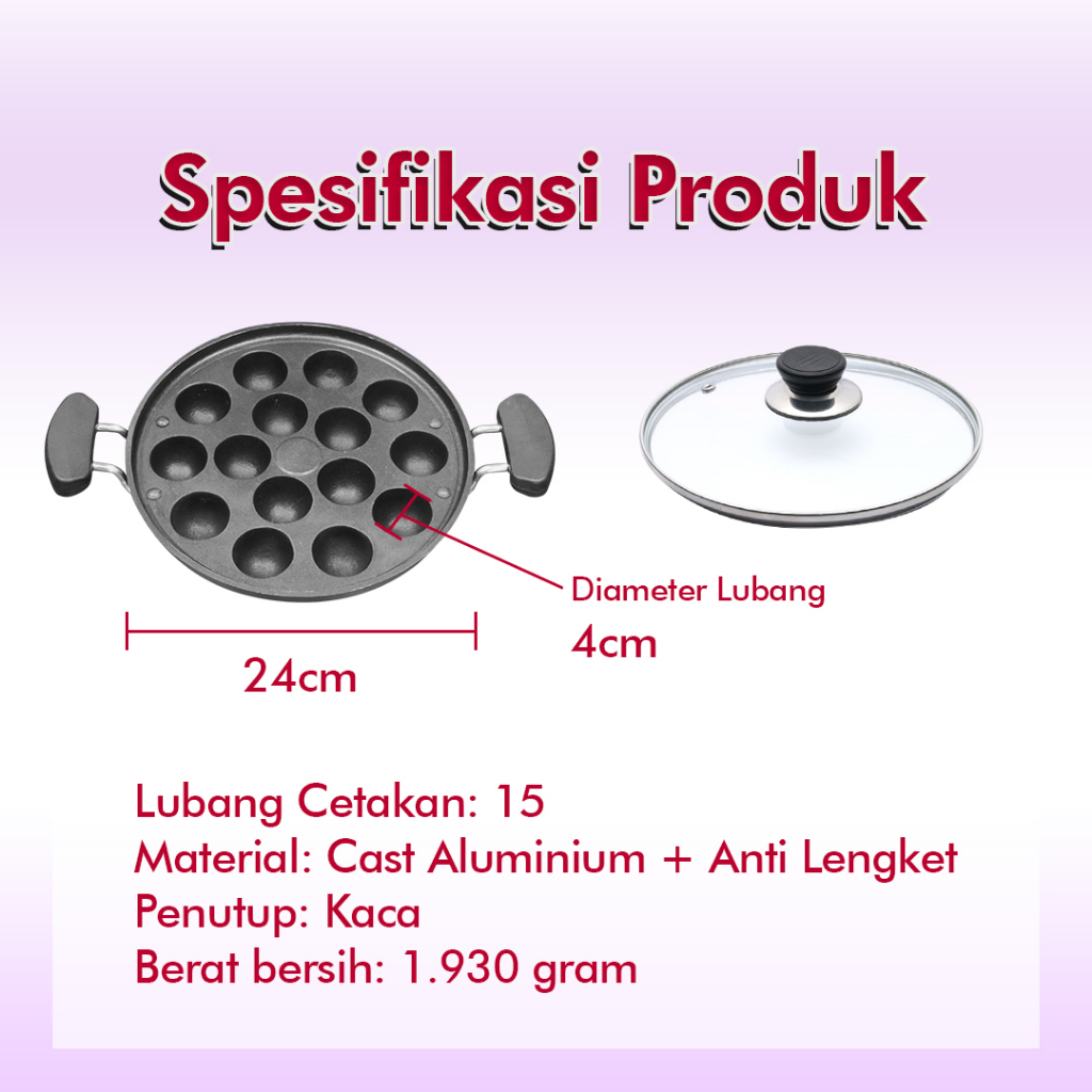 Cetakan Takoyaki 15 Lubang Anti Lengket + Tutup Kaca + Buku Resep Kualitas Premium Takoyaki pan cetakan kue takoyaki bahan cast iron cetskan kue cubit bergaransi premium