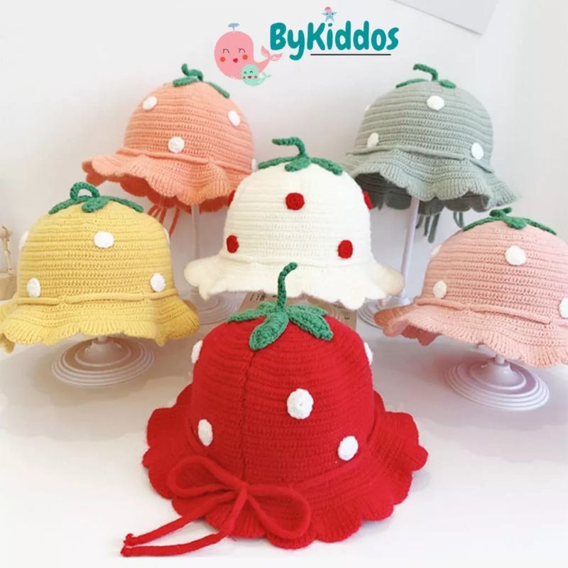 [rumahbayipdg]KUPLUK BUCKET MODEL STRAWBERRY BAYI DAN ANAK KUPLUK CANTIK TOPI lucu bayi dan anak