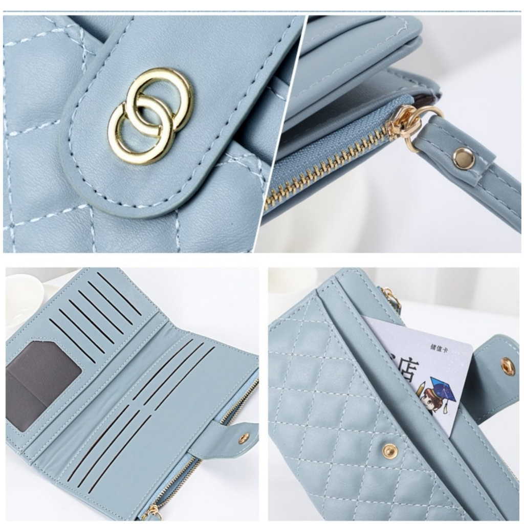 DOMPET LIPAT PANJANG WANITA PREMIUM KULIT BIRU CHARLEMA WA737B2 IMPORT KOREA KEKINAN LUCU SLOT KARTU RESLETING KOIN REMAJA SIMPLE BRANDED FASHION CEWEK MURAH TERBARU