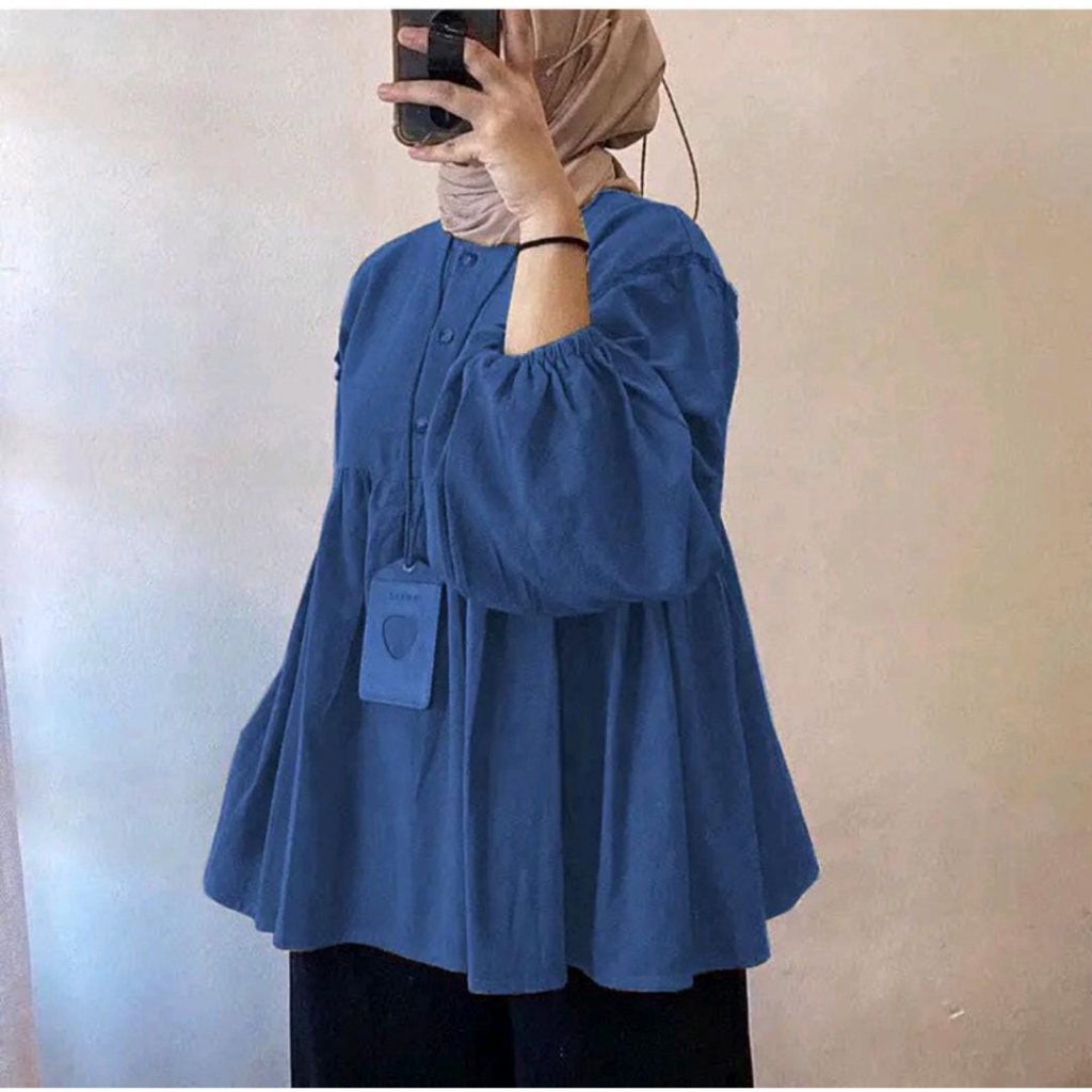 Atasan Wanita Shelvia Blouse Bahan  Krinkle Airflow Lengan Panjang Oversize