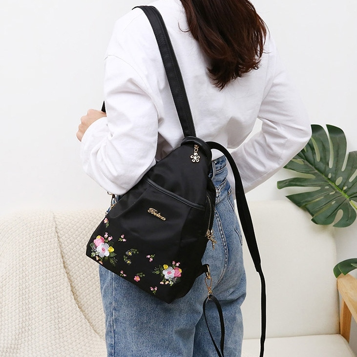 TAS RANSEL WANITA BISA SELEMPANG TA828B5 CORDELIA BACKPACK MULTIFUNGSI GENDONG PUNGGUNG SEKOLAH CEWEK KEKINIAN KULIAH KERJA MOTIF BUNGA HITAM REMAJA MURAH ANTI AIR BATAM BRANDED LUCU IMPORT