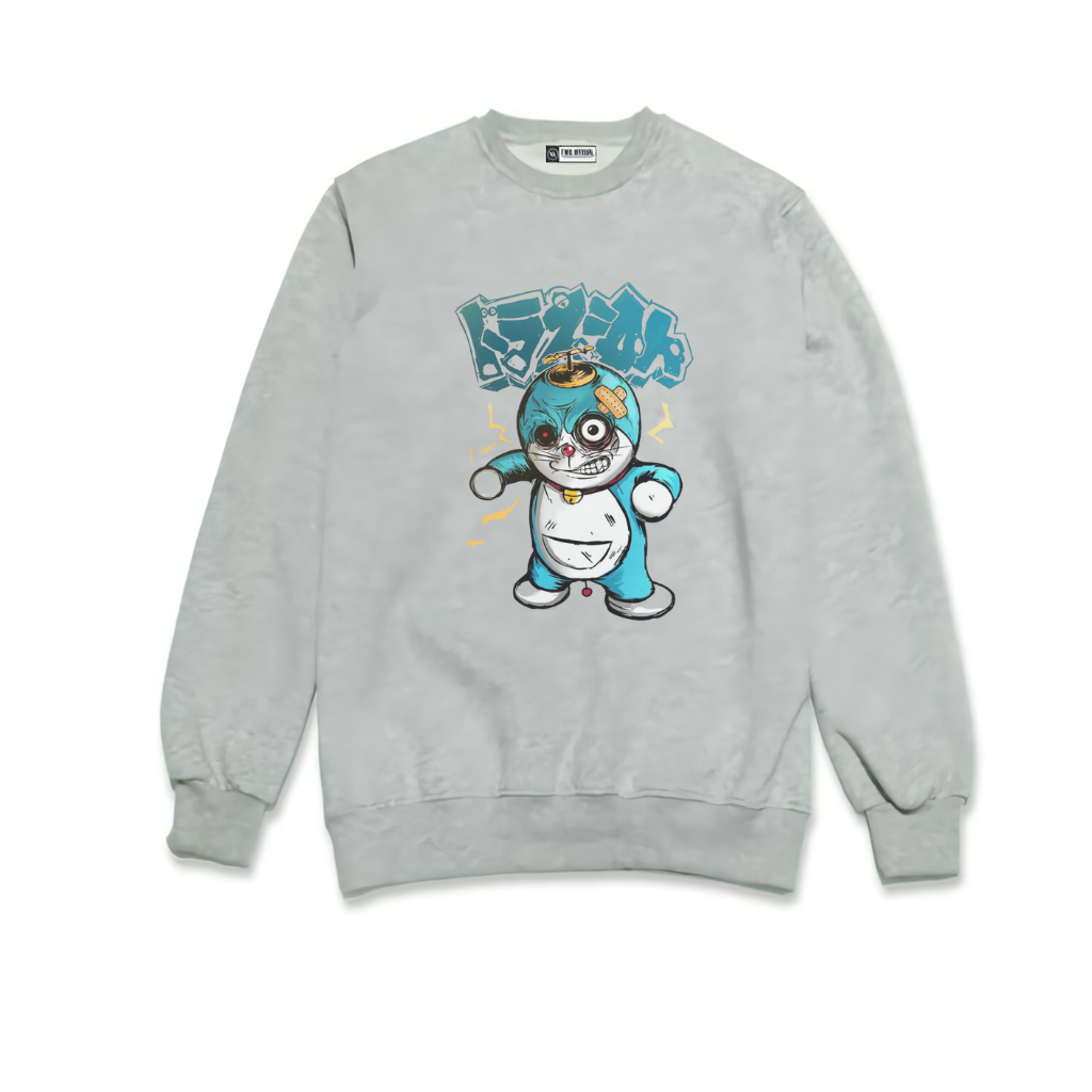 Sweater Simple -  Crewneck Doraemon Robot  sig Black Keren Simple Terbaru