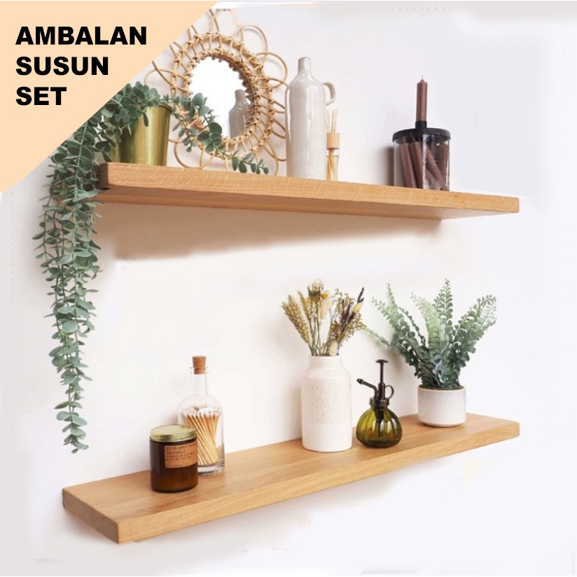 DAPAT 3 pcs Ambalan rak dinding Hiasan dinding rak Hambalan minimalis motif kayu serba guna