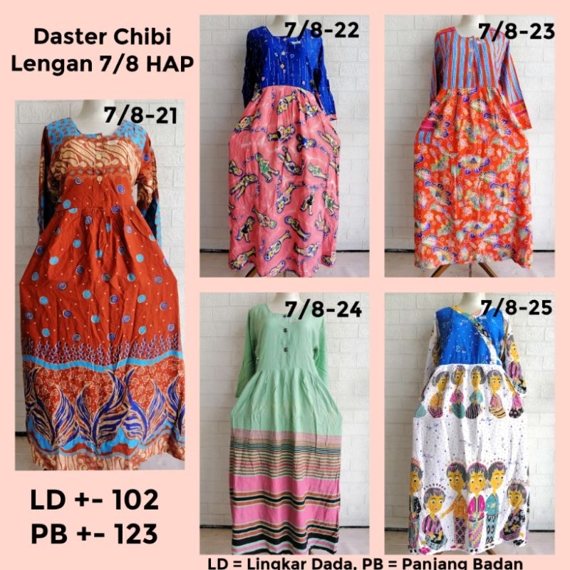 Daster Chibi 7/8 HAP Rijek Sablon Minor LD 100 - 102 Adem Busui (Harap Dibaca Sebelum Membeli)