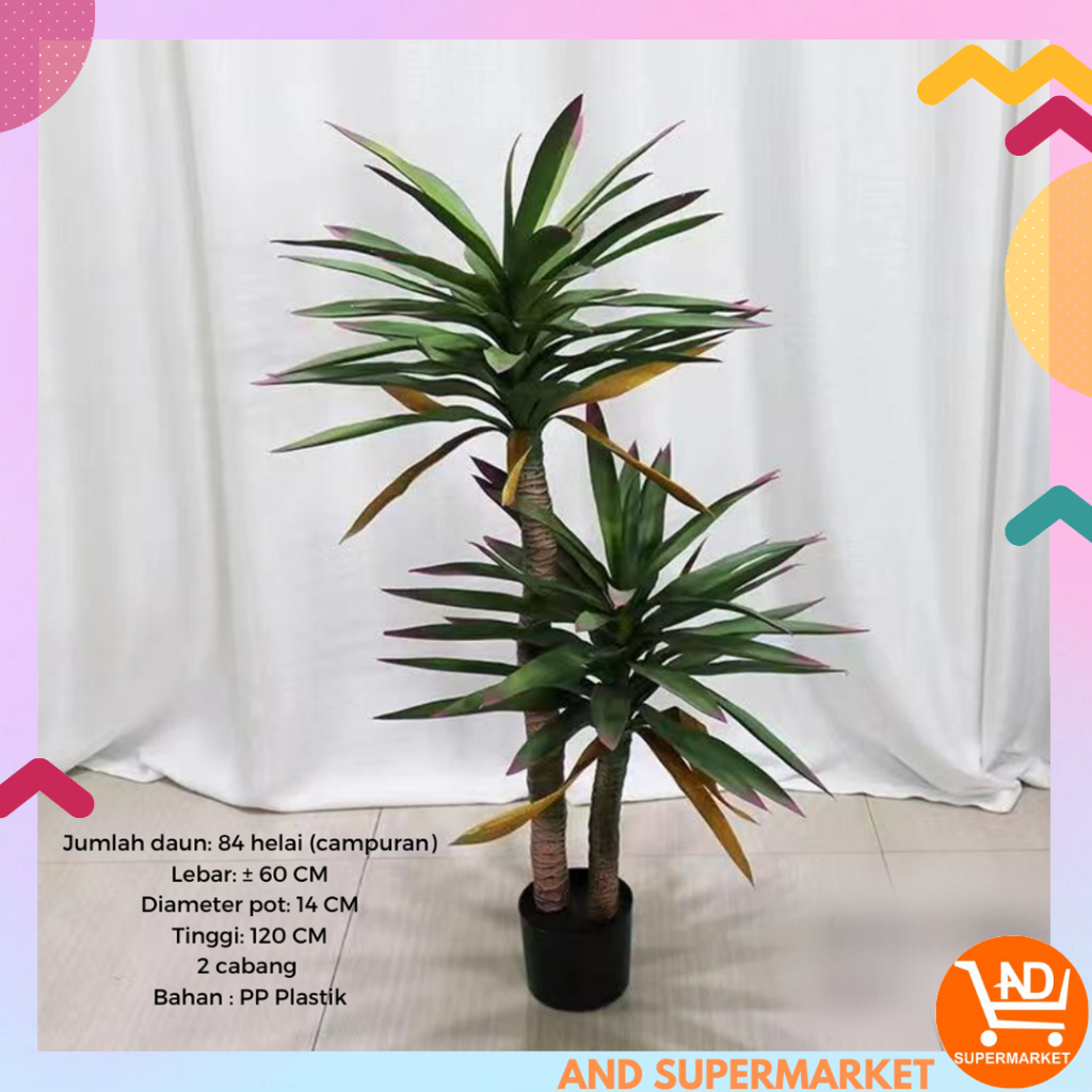 AND / COD / Tanaman Pohon Yucca Hias Tinggi 1.2 M Dekorasi Ruangan Rumah Kantor Pot Tanaman Artificial Plastik PBP173-02