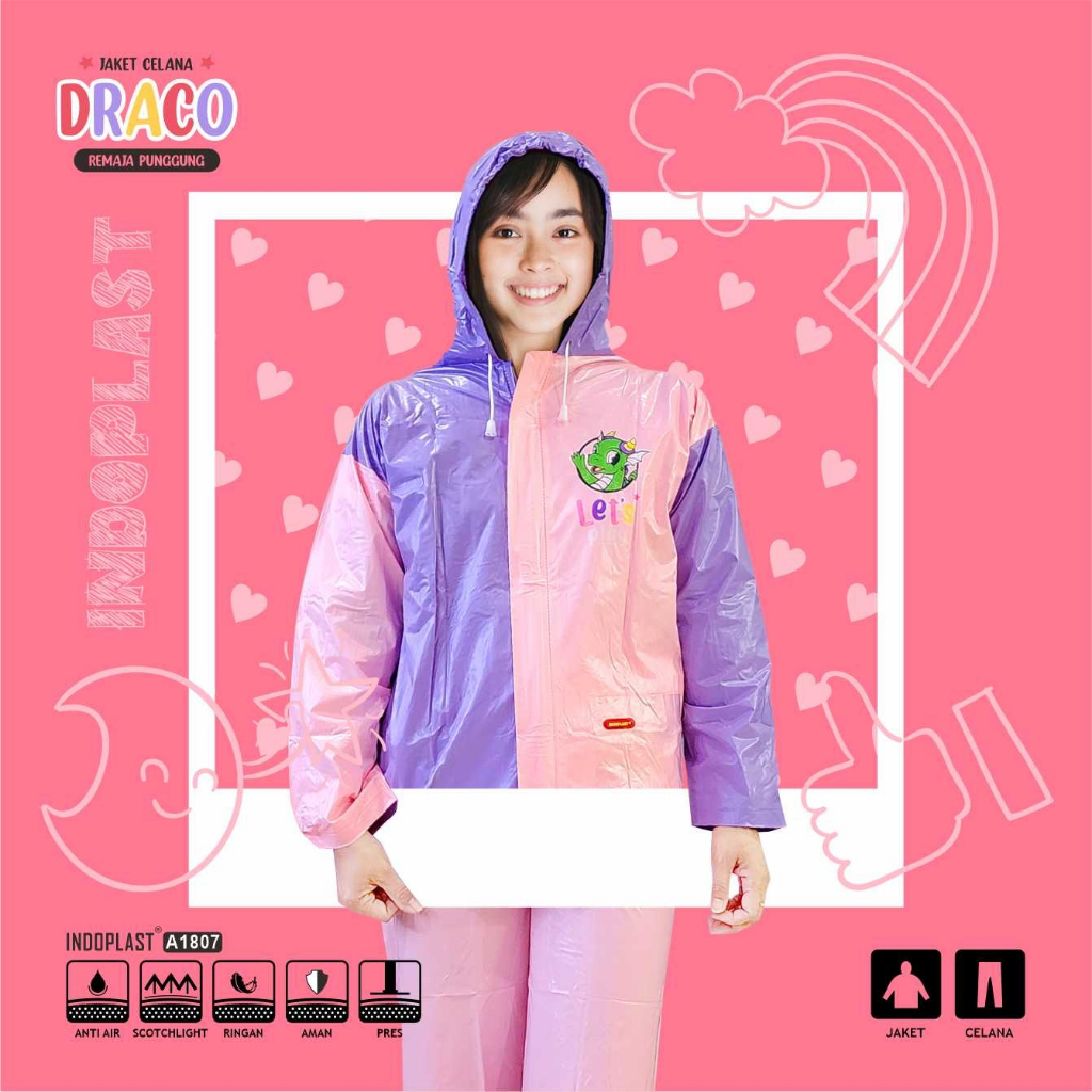 FELWINSHOP Jas Hujan Anak Remaja Jaket Celana Backpack Indoplast Draco Tas Punggung