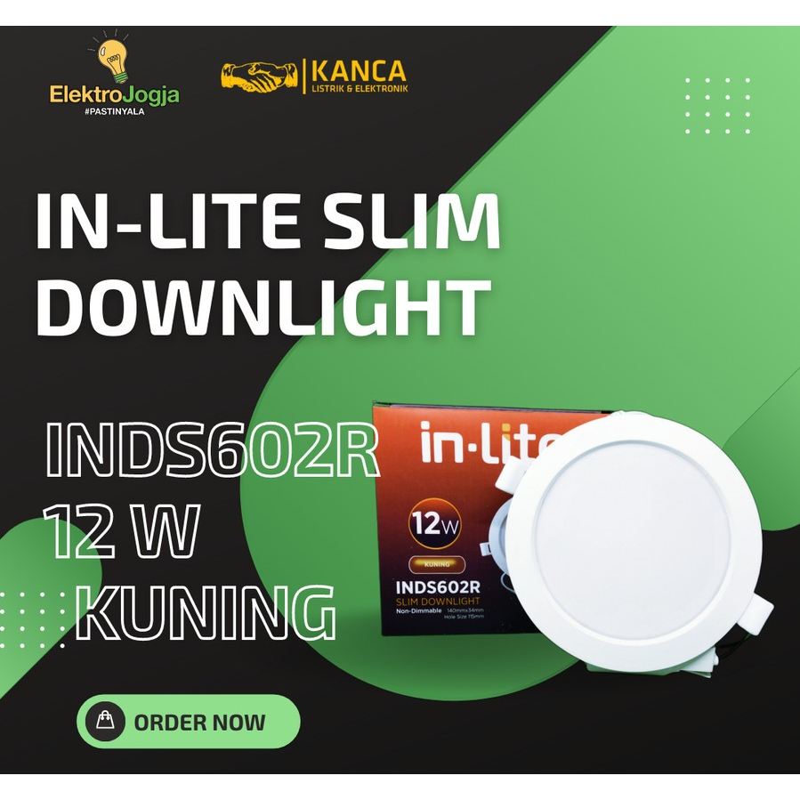 LAMPU LED PLAFON INLITE SLIM DOWNLIGHT 12 WATT INDS602R KUNING