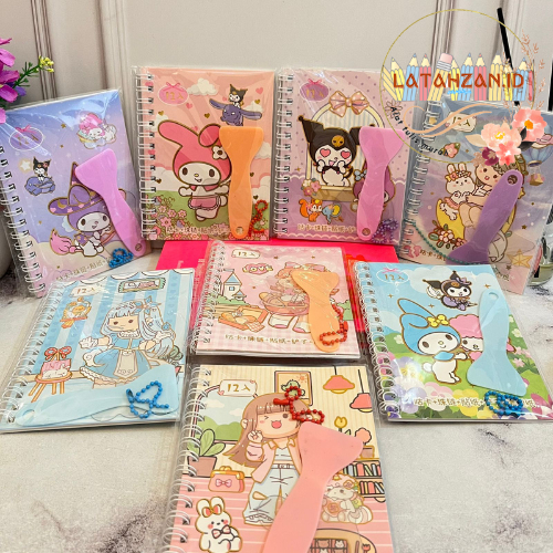 

Buku Binder Stiker Motif Cute Girl Melody Purin Kuromi Warna Gradasi Stiker Anti Air