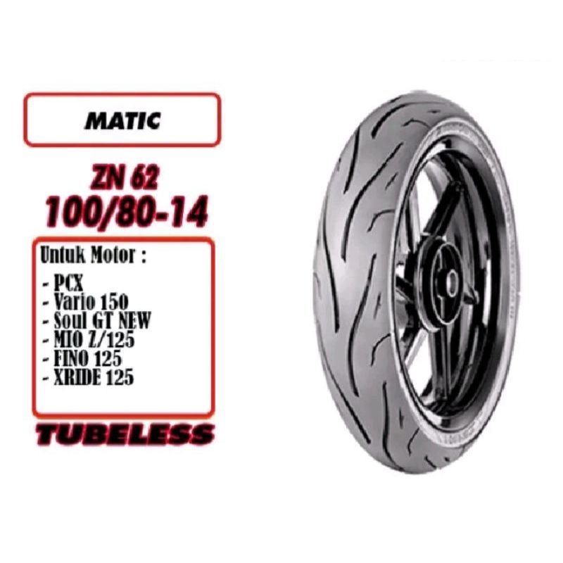 Ban zeneos 100/80-14 Ban luar Zeneos zn 62 tubeless zn