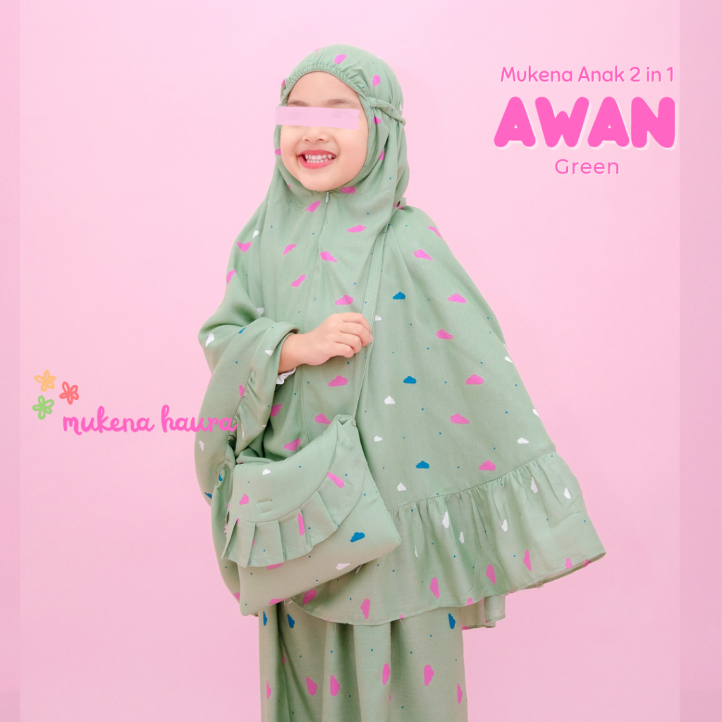 Mukena Anak Resleting Awan 2in1 Rayon Premium