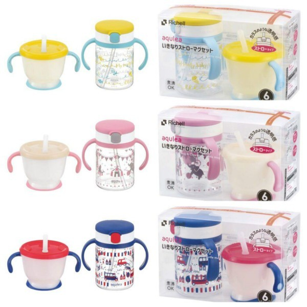 BOSU336 RICHELL AQUA STRAW TRAINING MUG AND CLEAR STRAW BOTTLE Isi 2 Botol Straw Mug dan straw bottle  r42201,42202