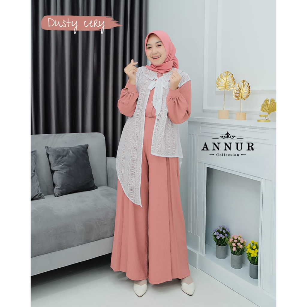 ONE SET SHANIN ANNUR OUTER BROKAT OUTFIT 3IN1 TERBARU KEKINIAN OOTD WANITA MUSLIM HITS BANGET