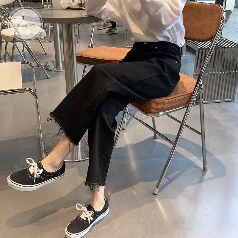 Kulot Celana Panjang Jeans Wanita Rawis Highwaist Korean Hitam