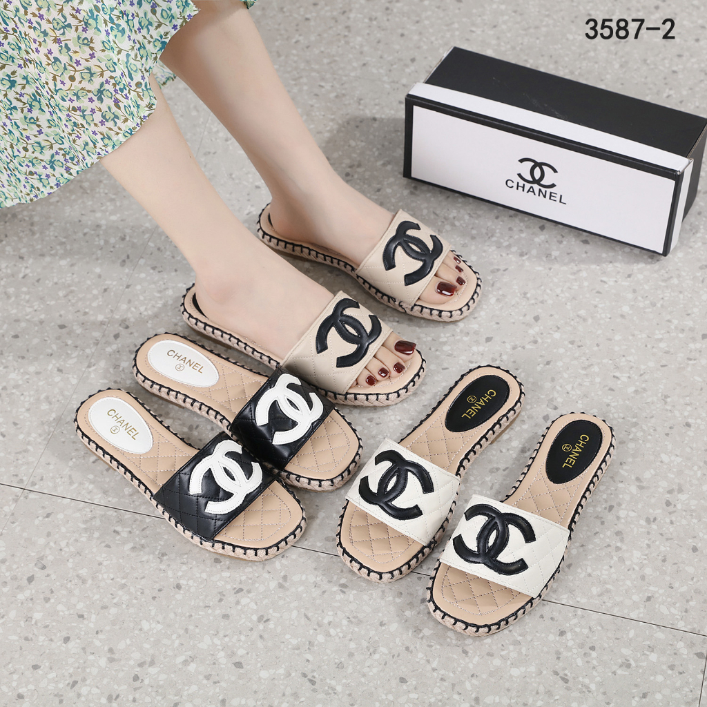 Sendal Chanel 3587-2 Sandal RTY 11 Sendal impor batam jepit murah flat cantik kulit ori