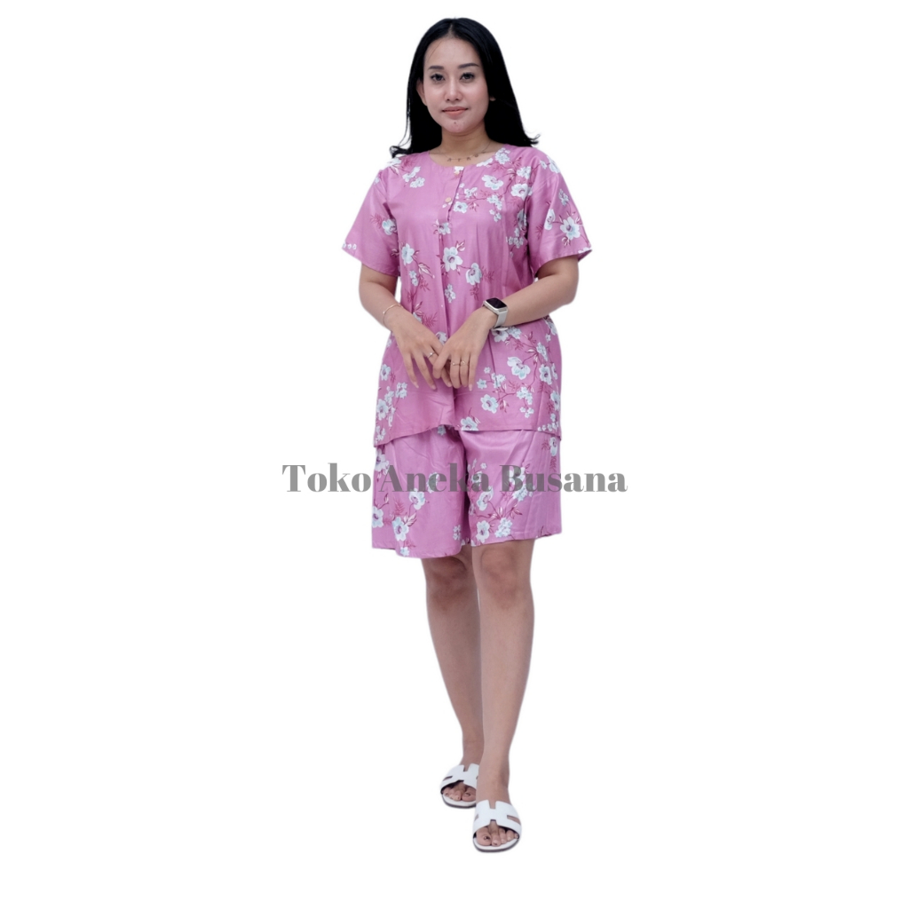 One Set Setelan Baju Tidur Piyama Pendek Dewasa Rayon