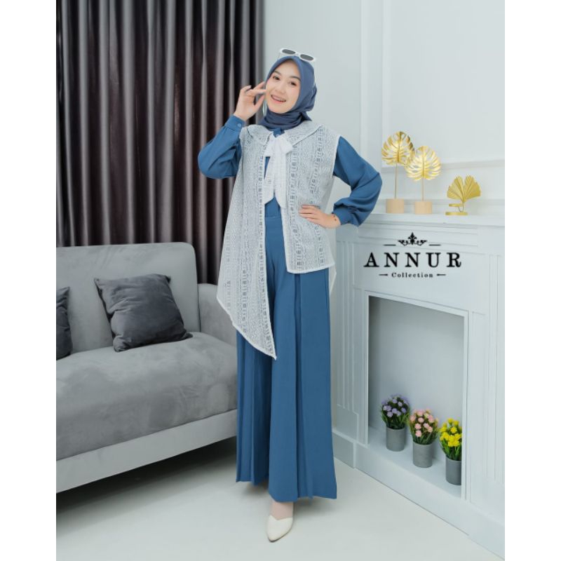 ONE SET SHANIN ANNUR OUTER BROKAT OUTFIT 3IN1 TERBARU KEKINIAN OOTD WANITA MUSLIM HITS BANGET