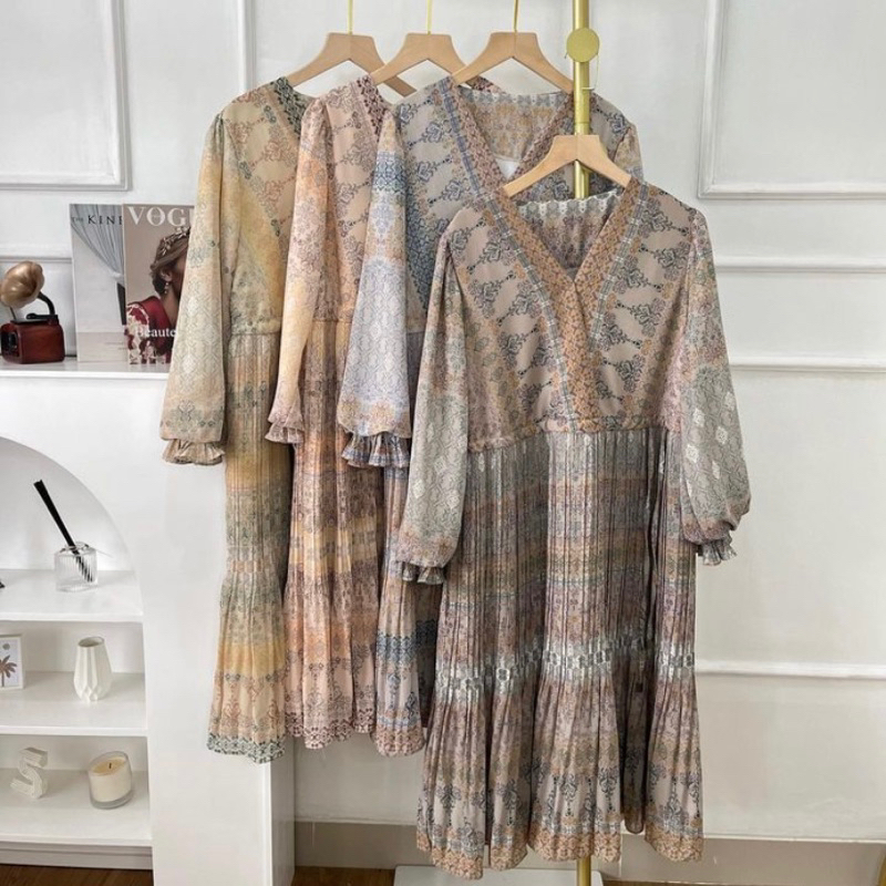 Mosela Ceruty Pleats Tunik / Tunik Batik Etnik Kekinian / Baju Tunik Lebaran Full Plisket Premium / 