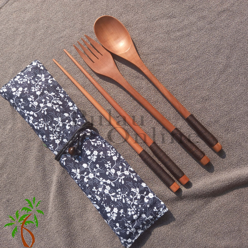 4 In 1 Set Sendok Garpu Sumpit Kayu Set Alat Makan Sujeo Jepang Korea Wooden Spoon Set Fork Cutlery