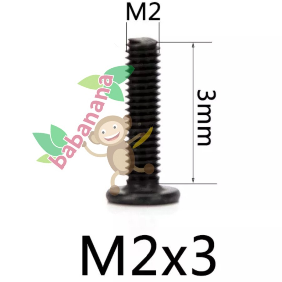 Screw Philips M2-M4 Flat Head Plus Hitam baut laptop sekrup rata - M2x3Screw Philips M2-M4 Flat Head