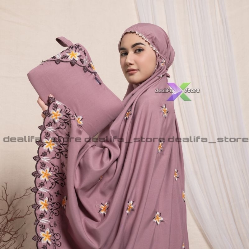 Mukena Dewasa Bunga Sakura Katun Premium Full Bordir Terbaru