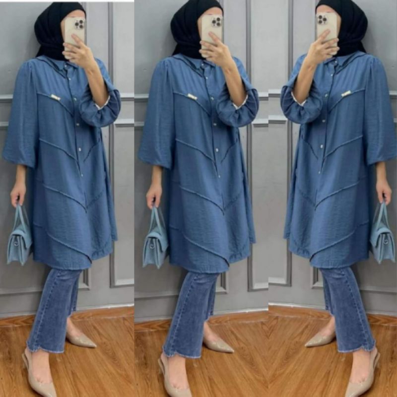 FEBRINA LONGDRES TUNIC CRINKLE AIRFLOW BUSUI//LONGDRES TUNIK KANCING