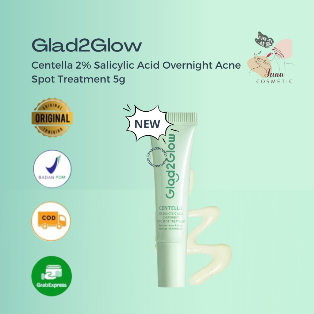 Glad2Glow Centella 2% Salicylic Acid Overnight Acne Spot Treatment 5g | Totol Jerawat Salep Jerawat Acne Gel Anti Acne Cream