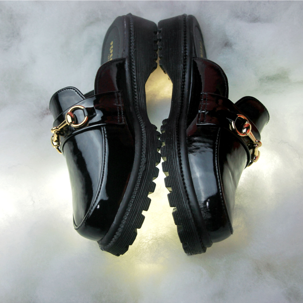 pepez3393- Sepatu Sandal Wanita Docmart Bustong Mules Black Glosy Premium Quality PPZ 01