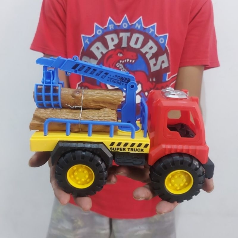 Mainan Truk Crane Angkut Kayu - Miniatur Mobil Mobilan Truck Anak Laki Cowok