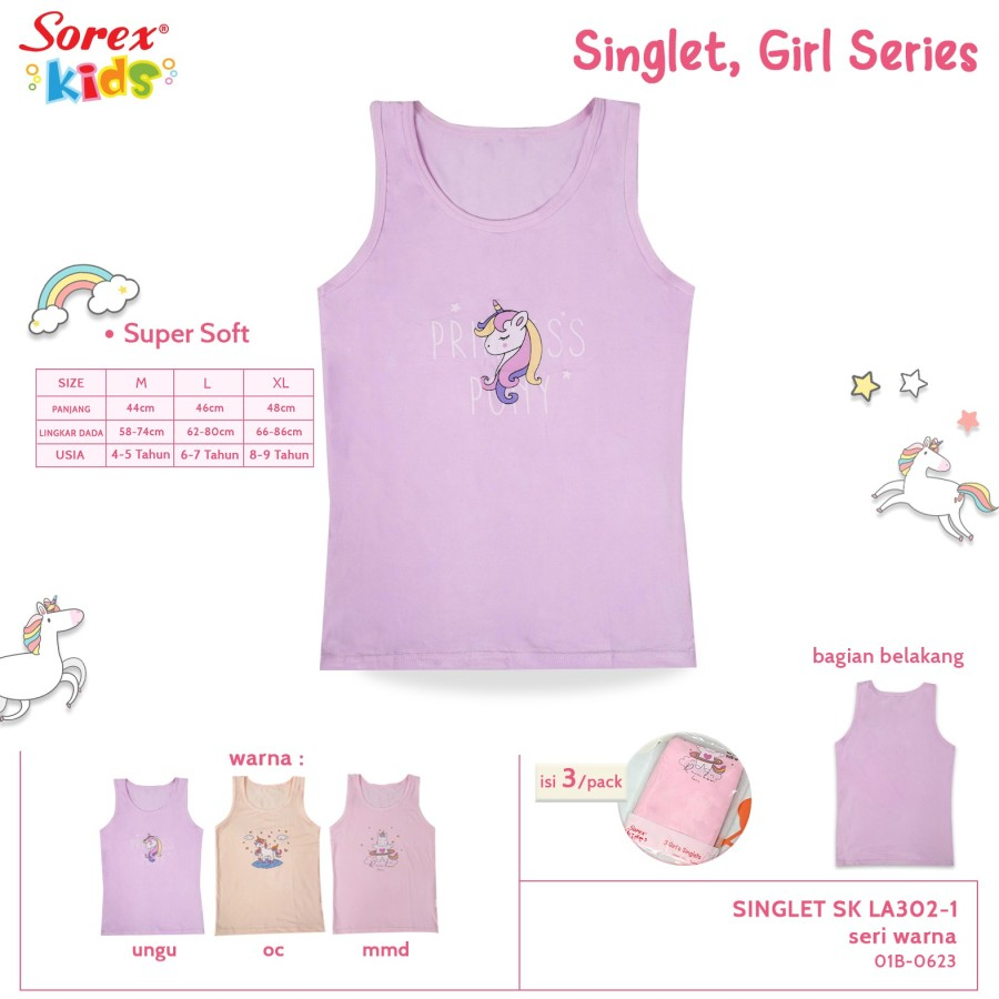 atasan singlet anak perempuan sorex LA 301 302 kaos kutang motif super halus dan nyaman