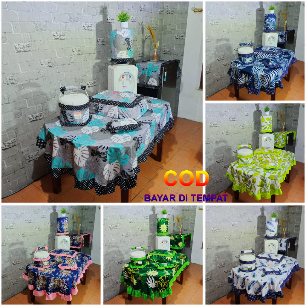 ✅COD Grosir Kitchen Set Isi 8 Pcs Taplak Meja Makan Oval Kain Katun Sarung Cover Tutup Kulkas Kotak Tempat Tisu Tissue Tisue Tissu Galon Mejikom Tudung Saji Persegi Panjang Perlengkapan Home Decor Dekor Dekorasi Dapur Rumah Tangga Promo Murah