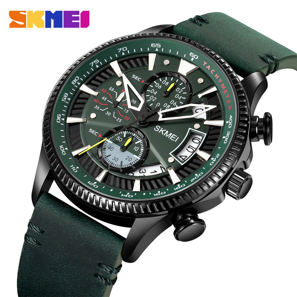 SKMEI 2059 Jam Tangan Pria Analog Chronograph Tali Kulit PU WATCHKITE WKOS