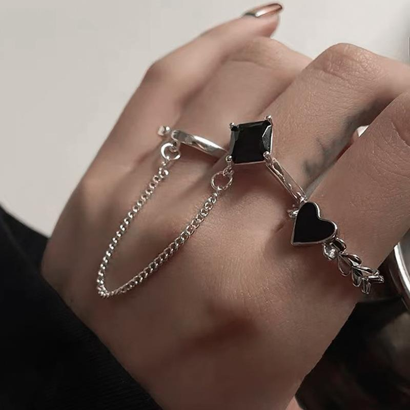 Set Cincin Silver Fashion Pria Model Aesthetic Vintage Retro Unisex Alloy