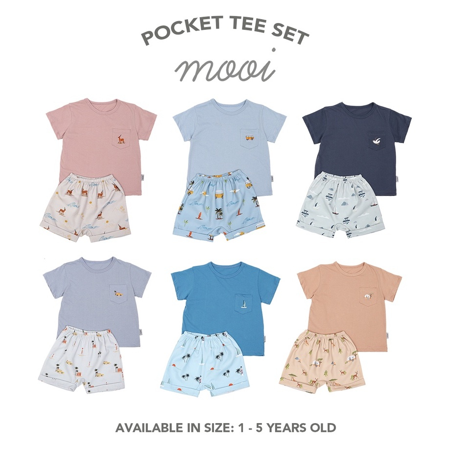 JUST BORN Baju Pendek Kancing Bayi Warna Putih / Mooi Tshirt Pocket Tee Setelan Kaos Anak