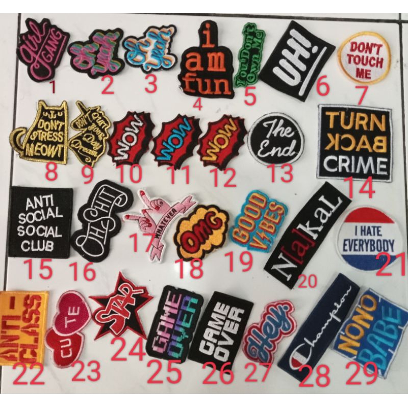 Patch tempelan bordir kata2 lucu