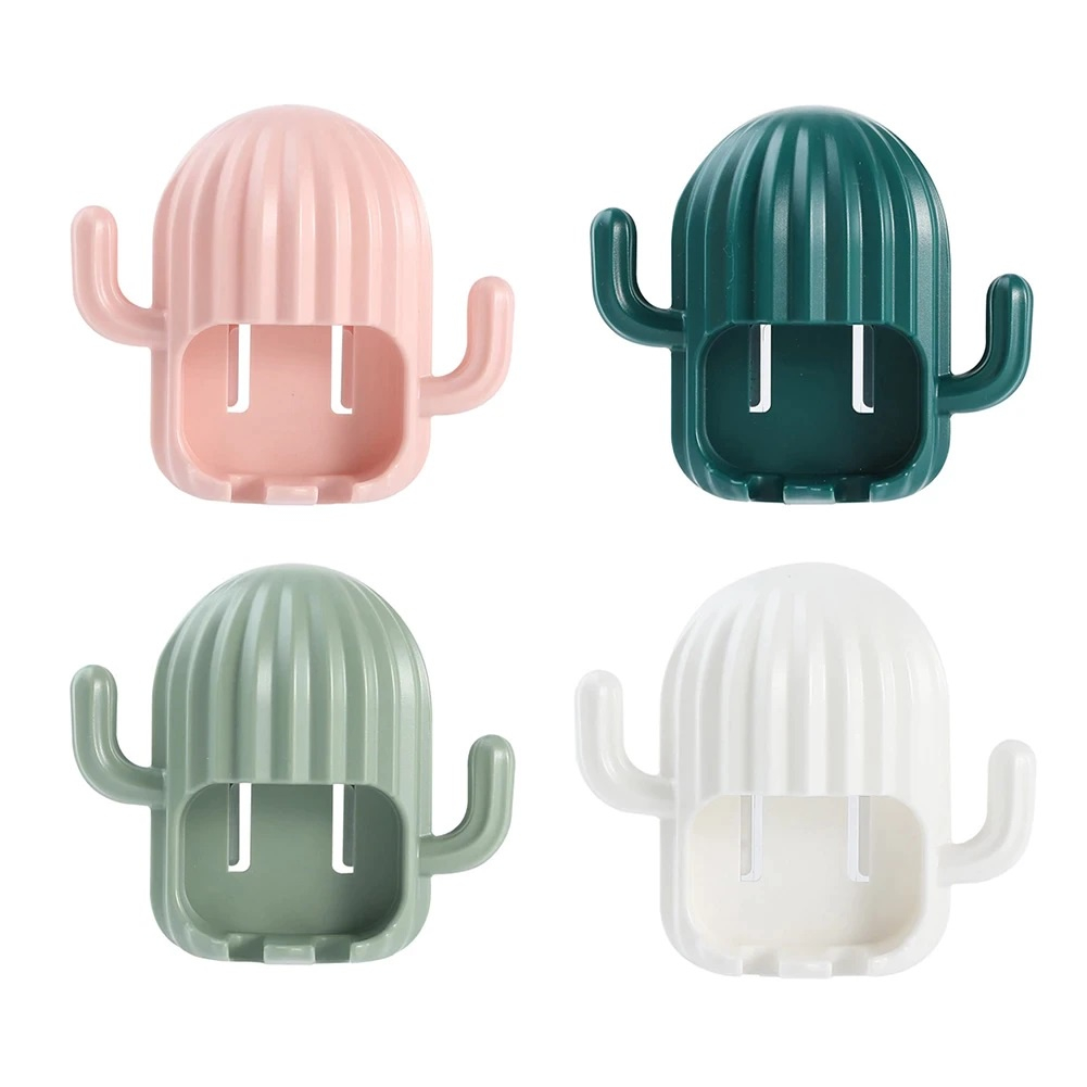 Gantungan Tempel Tempat Sikat Gigi Model Kaktus Toothbrush Holders / Gantungan Tempel Dinding Tempat Sikat Gigi Bentuk Kaktus / Hook Tempat Penyimpanan Gantung Alat Cukur Karet Kuncir Kain Lap Baju Handuk Kunci / Wall Mounted Toothbrush Holder Cactus