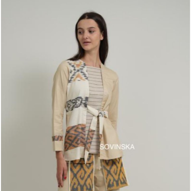 Blouse Tenun B 53 Cream Atasan Kerja Wanita Modern