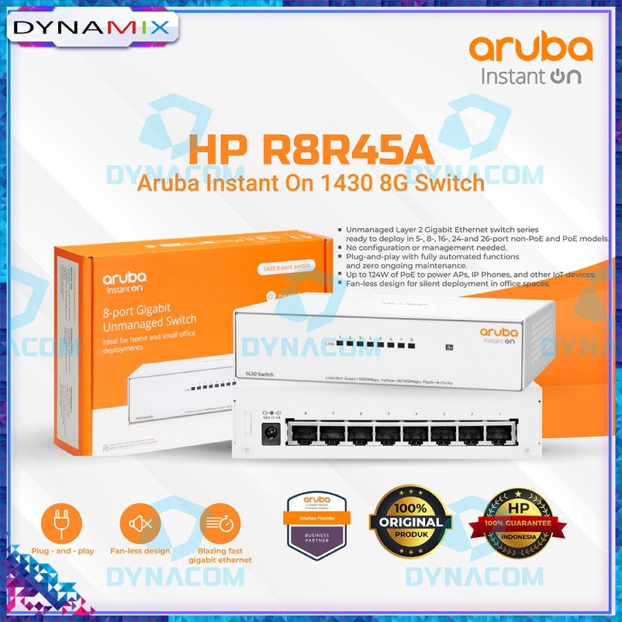 HP R8R45A Aruba Instant On 1430-8G 8-Port Gigabit Unmanaged Switch GARANSI RESMI | Pengganti type JH329A