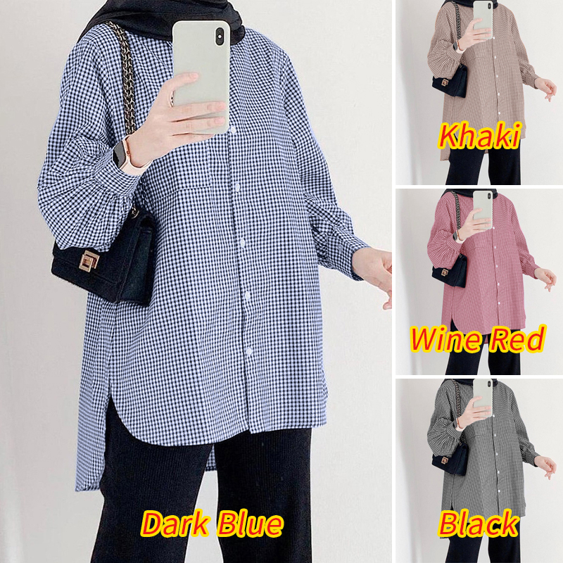 ZANZEA Women Muslim Casual Long Sleeve Button Up Check Formal Lapel Blouse