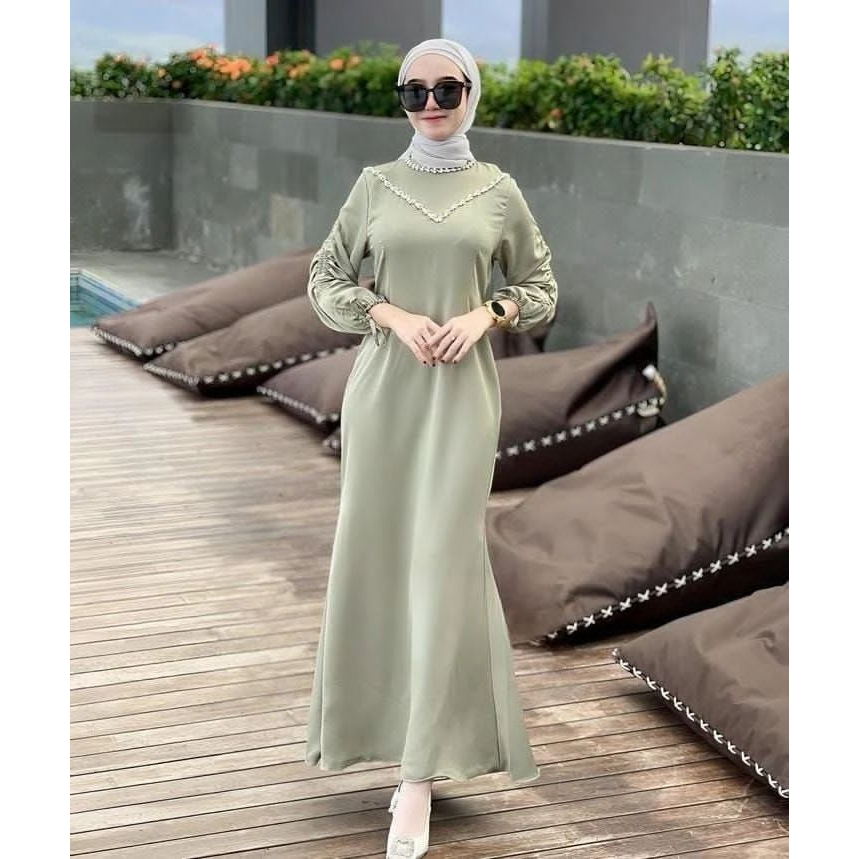 Gamis Dress Pesta Kondangan Terbaru Jamin Maxy Gaun Aurel Turki Fashion Muslim Wanita Kekinian Series Lebaran Idul Adha 2023