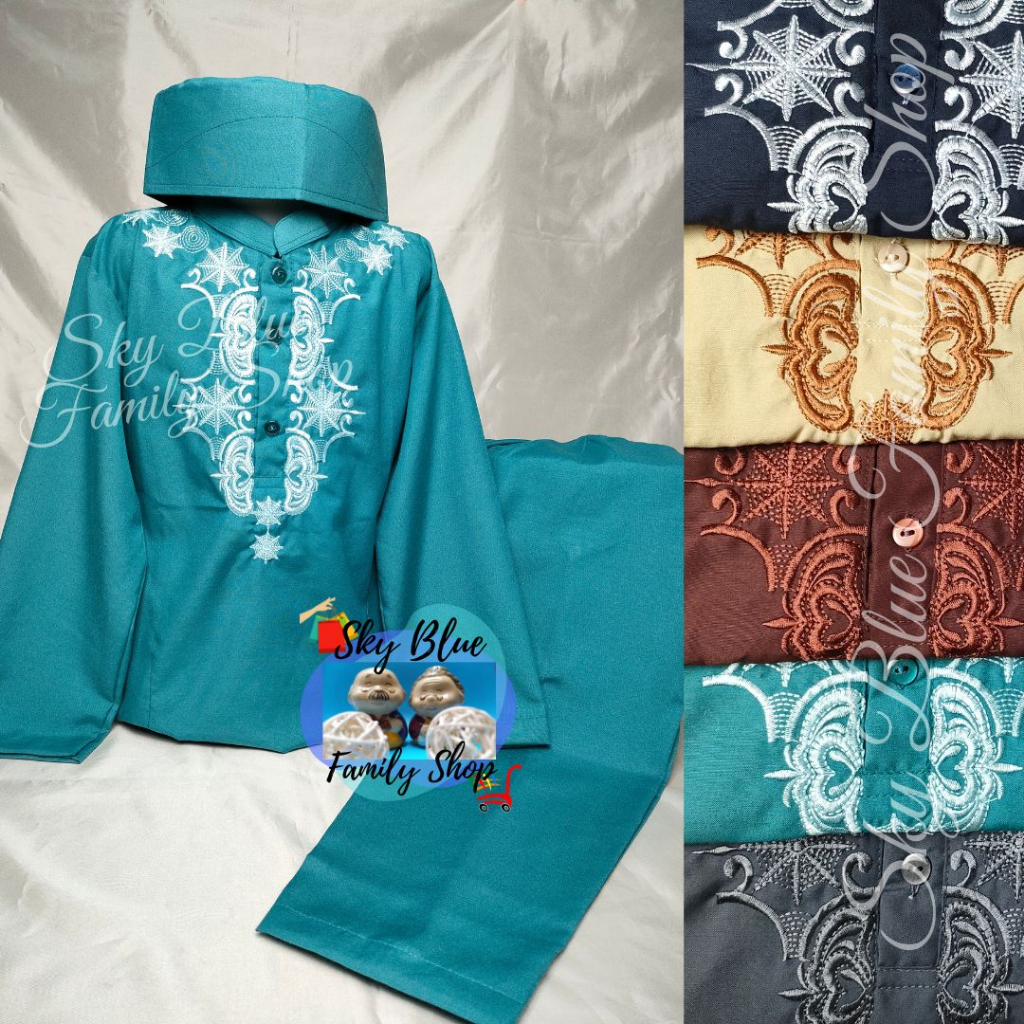 Sky Blue Family Shop BK-RKM164 Baju KOKO Usia 5 6 7 8 9 10 tahun ANAK Laki Setelan Set Lengan Panjan