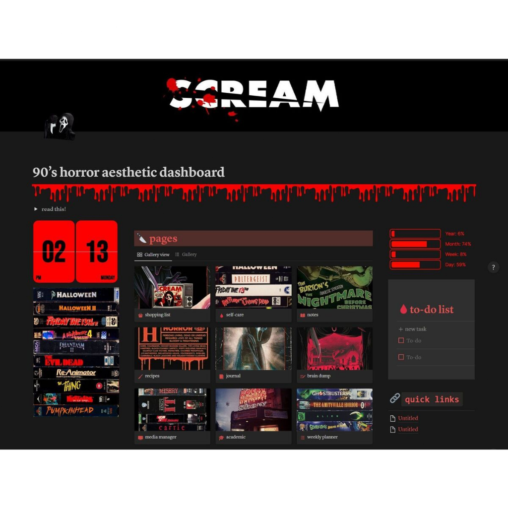 Notion - Dashboard Template Notion Bernuansa Horor Era 90-an