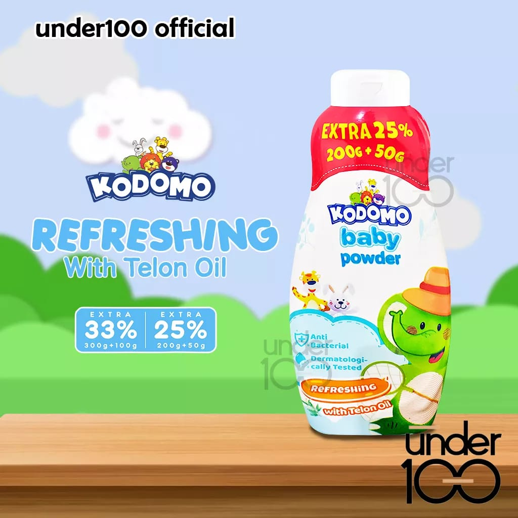 KODOMO Baby Powder Refreshing Powder with Telon Oil Extra 25% 200g+50g Bedak Bayi BPOM Terbaru