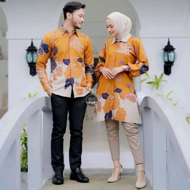 Baju batik pasangan couple motif Teratai kuning by Osaka Jaya