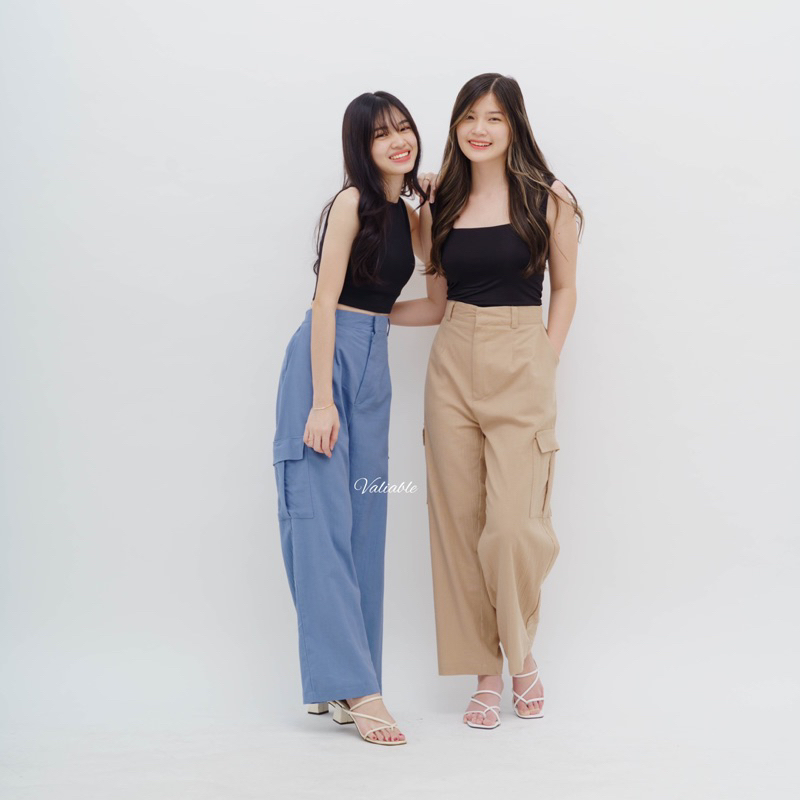 (M-XXL) Eve Highwaist Cargo Pants Linen Valiable