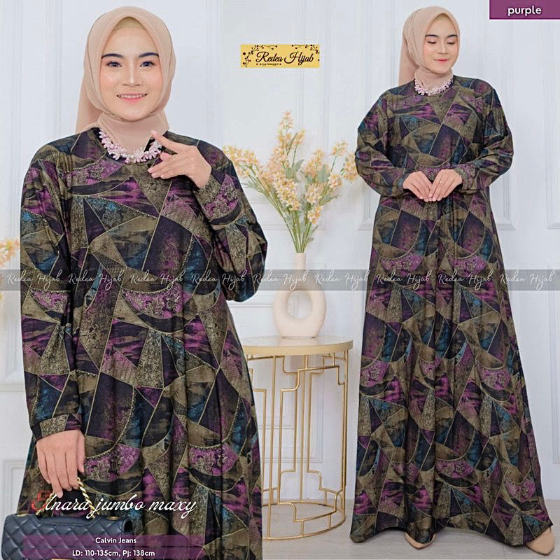 Elnara Maxy - Gamis Wanita Jumbo Calvin jeans Terbaru LD110-125 / Graniti / 023-7413