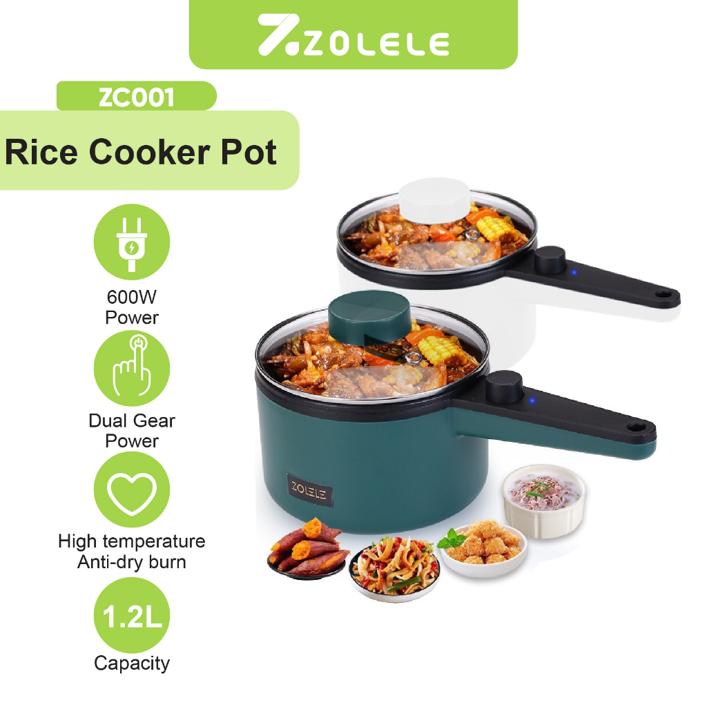 ZOLELE Panci Listrik Rice Cooker 1.2L Mini Non Stick Penanak Nasi Large Capacity Electric Cooker Hot Pot Alat Masak Household Wok Kitchen Portable Fry Pan Kukus Steamer ZC001