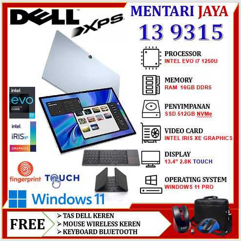 DELL XPS 13 9315 2IN1 INTEL EVO I7 1250U 16GB DDR5 512GB SSD IRIS 13.4 2.8K TOUCH WINDOWS 11 PRO