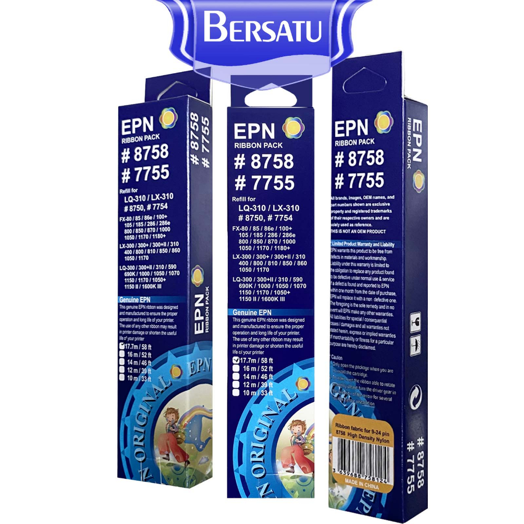 Ribbon Pack 8758 / 7755 Refill Pita EPN Epson Dot Matrix Printer LX 310 LX 300 LQ 310 LQ 300 LX-300 LX300+ LX300+II LQ300+II