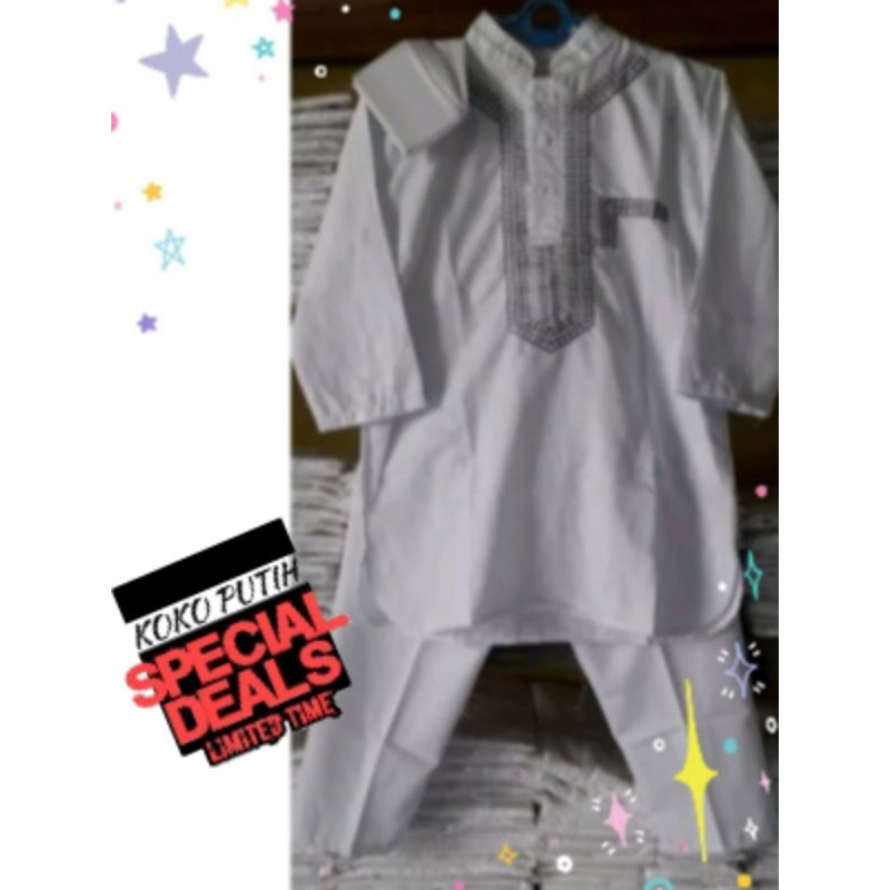 BAJU KOKO ANAK MODEL PAKISTAN PUTIH BORDIR